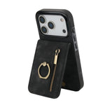 Retro Ring and Zipper RFID Card Slot Phone Case, For iPhone 17e / 16e, For iPhone 17 Pro Max, For iPhone 17 Pro, For iPhone 17, For iPhone Air, For iPhone 16 Pro Max