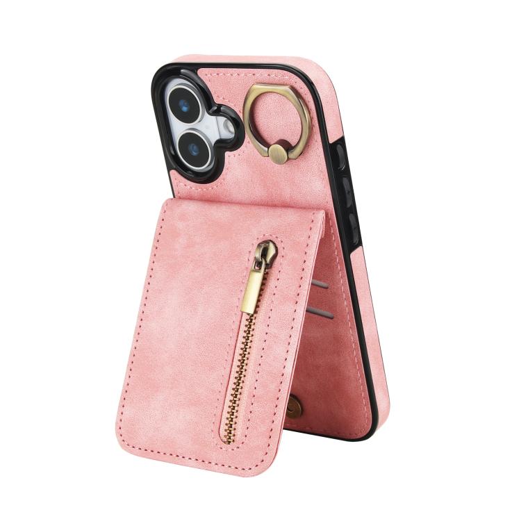 Retro Ring and Zipper RFID Card Slot Phone Case, For iPhone 17e / 16e, For iPhone 17 Pro Max, For iPhone 17 Pro, For iPhone 17, For iPhone Air, For iPhone 16 Pro Max