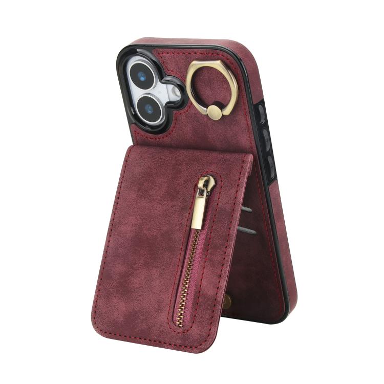 Retro Ring and Zipper RFID Card Slot Phone Case, For iPhone 17e / 16e, For iPhone 17 Pro Max, For iPhone 17 Pro, For iPhone 17, For iPhone Air, For iPhone 16 Pro Max
