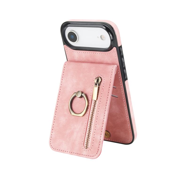 Retro Ring and Zipper RFID Card Slot Phone Case, For iPhone 17e / 16e, For iPhone 17 Pro Max, For iPhone 17 Pro, For iPhone 17, For iPhone Air, For iPhone 16 Pro Max