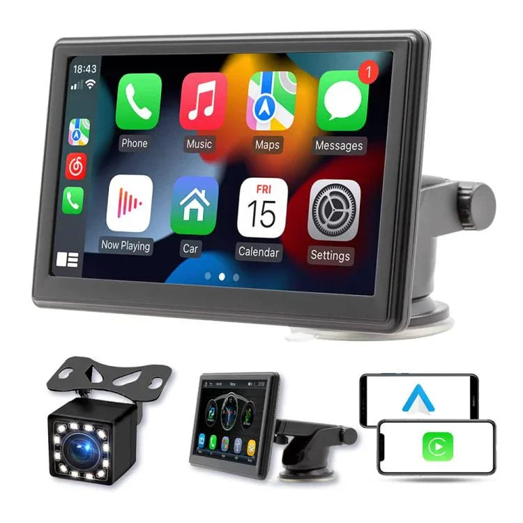 Car 7 inch IPS Portable Smart Screen Wireless Screen Projection Carplay Android Auto, with Reversing Camera, with Reversing Camera