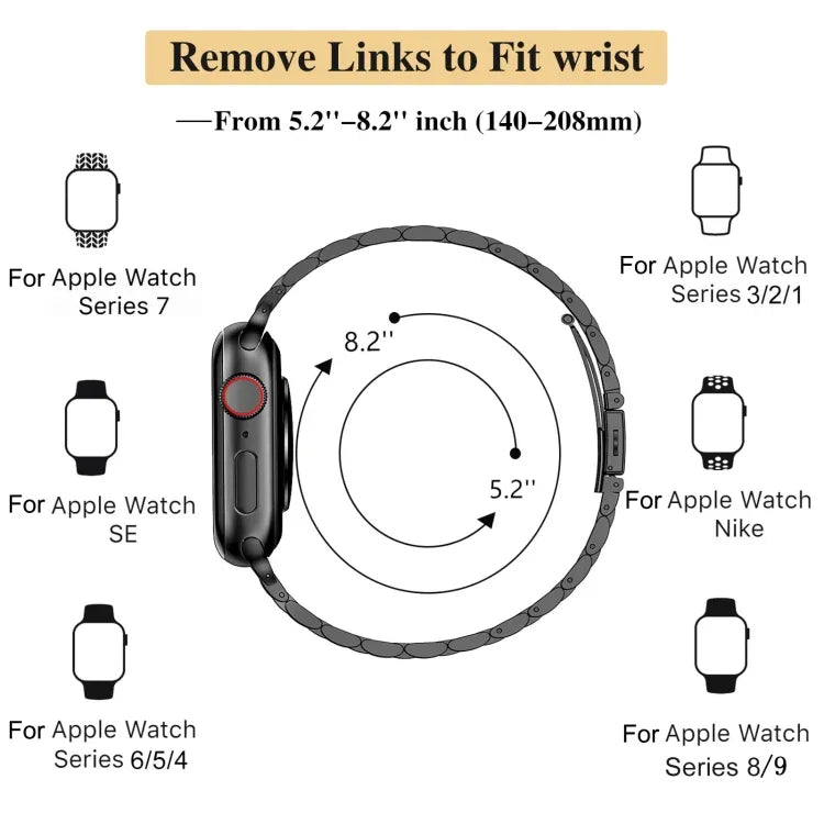 Slim Seven Bead Slingshot Buckle Metal Watch Band, For Apple Watch SE 40mm, For Apple Watch SE 44mm, For Apple Watch Series 6 40mm, For Apple Watch Series 6 44mm, For Apple Watch Series 5 44mm, For Apple Watch Series 5 40mm, For Apple Watch Series 4 44...
