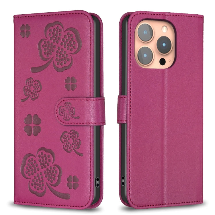 Four-leaf Embossed Leather Phone Case, For iPhone 18 Pro/17 Pro, For iPhone 18 Pro Max/17 Pro Max, For iPhone 17, For iPhone 17 Air, For iPhone 16 Pro Max, For iPhone 16 Pro, For iPhone 16 Plus, For iPhone 16