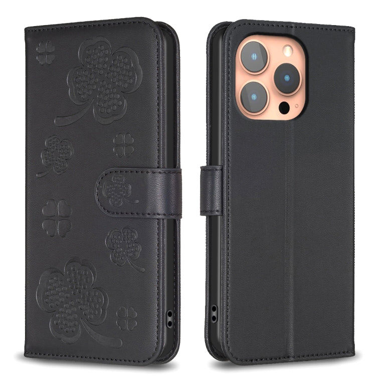 Four-leaf Embossed Leather Phone Case, For iPhone 18 Pro/17 Pro, For iPhone 18 Pro Max/17 Pro Max, For iPhone 17, For iPhone 17 Air, For iPhone 16 Pro Max, For iPhone 16 Pro, For iPhone 16 Plus, For iPhone 16