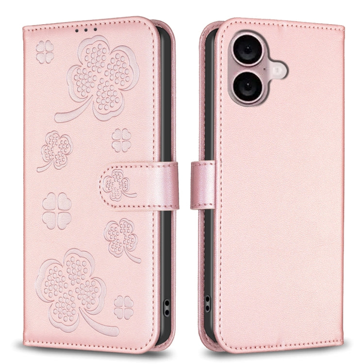 Four-leaf Embossed Leather Phone Case, For iPhone 18 Pro/17 Pro, For iPhone 18 Pro Max/17 Pro Max, For iPhone 17, For iPhone 17 Air, For iPhone 16 Pro Max, For iPhone 16 Pro, For iPhone 16 Plus, For iPhone 16