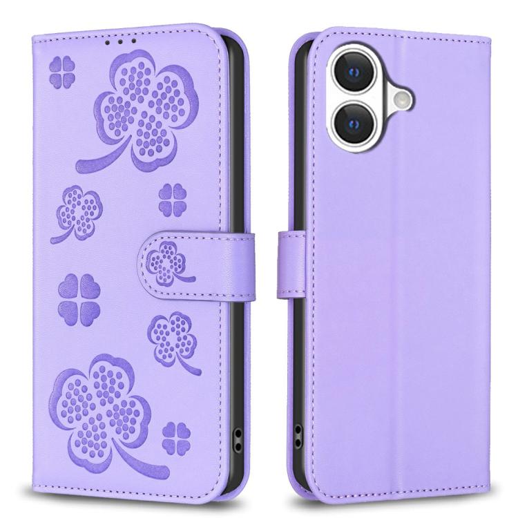 Four-leaf Embossed Leather Phone Case, For iPhone 18 Pro/17 Pro, For iPhone 18 Pro Max/17 Pro Max, For iPhone 17, For iPhone 17 Air, For iPhone 16 Pro Max, For iPhone 16 Pro, For iPhone 16 Plus, For iPhone 16