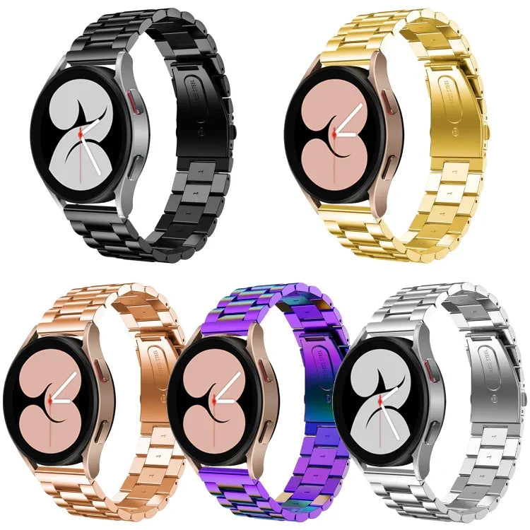Flat Head Three-bead Stainless Steel Watch Band, For Samsung Galaxy Watch6 / 6 Classic