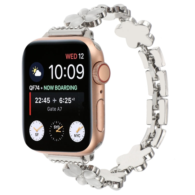 5-petaled Flower Zinc Alloy Chain Watch Band, For Apple Watch Series 8 41mm, For Apple Watch Series 8 45mm, For Apple Watch SE 2022 40mm, For Apple Watch SE 2022 44mm, For Apple Watch Series 7 41mm, For Apple Watch Series 7 45mm