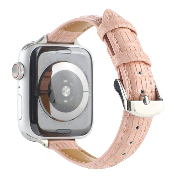 Slim Crocodile Leather Watch Band, For Apple Watch Series 8 41mm, For Apple Watch Series 8 45mm, For Apple Watch SE 2022 40mm, For Apple Watch SE 2022 44mm, For Apple Watch Series 7 41mm, For Apple Watch Series 7 45mm