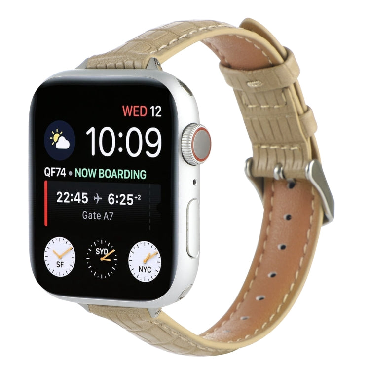 Slim Crocodile Leather Watch Band, For Apple Watch Series 8 41mm, For Apple Watch Series 8 45mm, For Apple Watch SE 2022 40mm, For Apple Watch SE 2022 44mm, For Apple Watch Series 7 41mm, For Apple Watch Series 7 45mm
