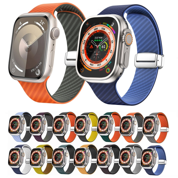 Carbon Fiber Magnetic Silver Buckle Watch Band, For Apple Watch Series 9 45mm, For Apple Watch Series 9 41mm, For Apple Watch Ultra 49mm