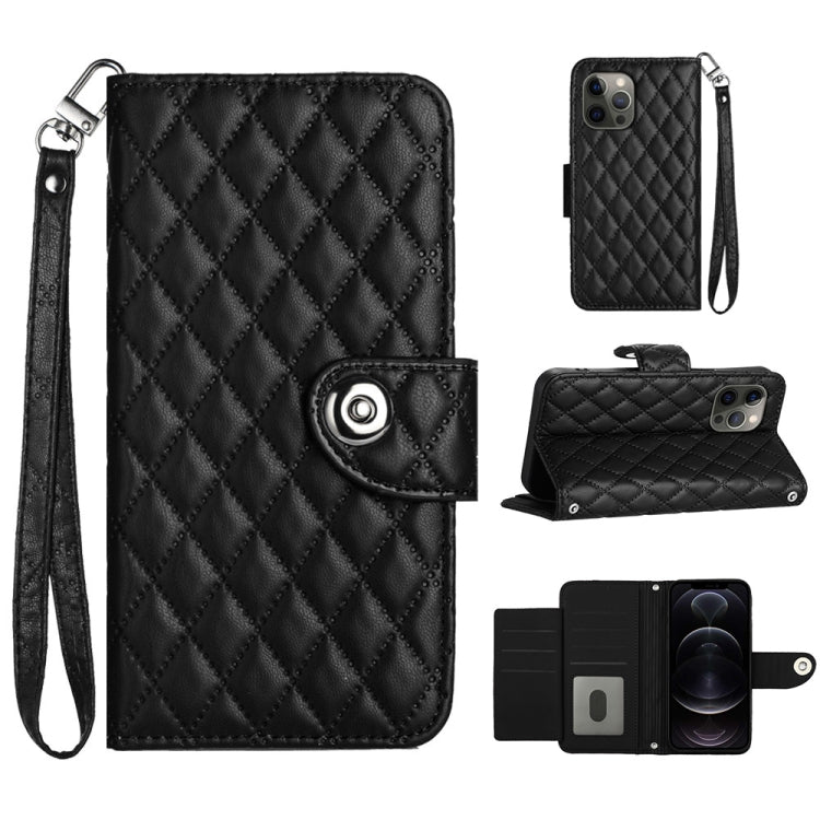 Rhombic Texture Flip Leather Phone Case with Lanyard, For iPhone 14 Pro Max, For iPhone SE 2022 / 2020 / 8 / 7, For iPhone 13 Pro Max, For iPhone 13 Pro, For iPhone 13, For iPhone 12 / 12 Pro, For iPhone 12 Pro Max, For iPhone 11 Pro Max