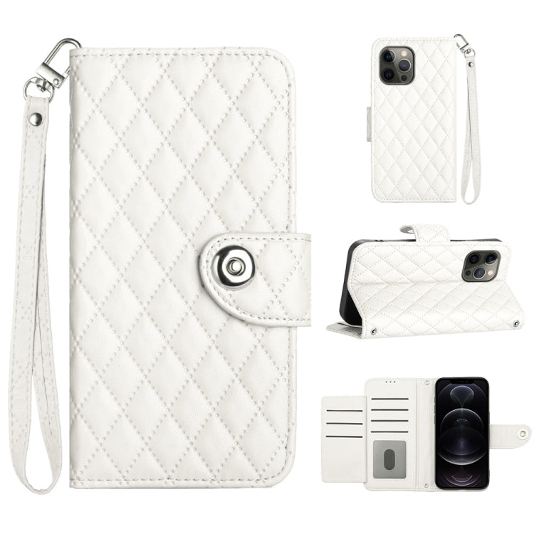 Rhombic Texture Flip Leather Phone Case with Lanyard, For iPhone 14 Pro Max, For iPhone SE 2022 / 2020 / 8 / 7, For iPhone 13 Pro Max, For iPhone 13 Pro, For iPhone 13, For iPhone 12 / 12 Pro, For iPhone 12 Pro Max, For iPhone 11 Pro Max