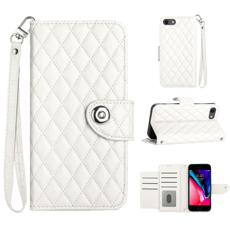 Rhombic Texture Flip Leather Phone Case with Lanyard, For iPhone 14 Pro Max, For iPhone SE 2022 / 2020 / 8 / 7, For iPhone 13 Pro Max, For iPhone 13 Pro, For iPhone 13, For iPhone 12 / 12 Pro, For iPhone 12 Pro Max, For iPhone 11 Pro Max