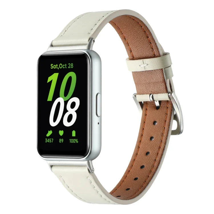 Sewing Thread Genuine Leather Watch Band, For Samsung Galaxy Fit 3