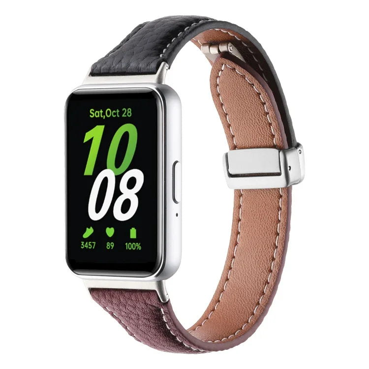 Litchi Texture Magnetic Buckle Slim Leather Watch Band, For Samsung Galaxy Fit 3