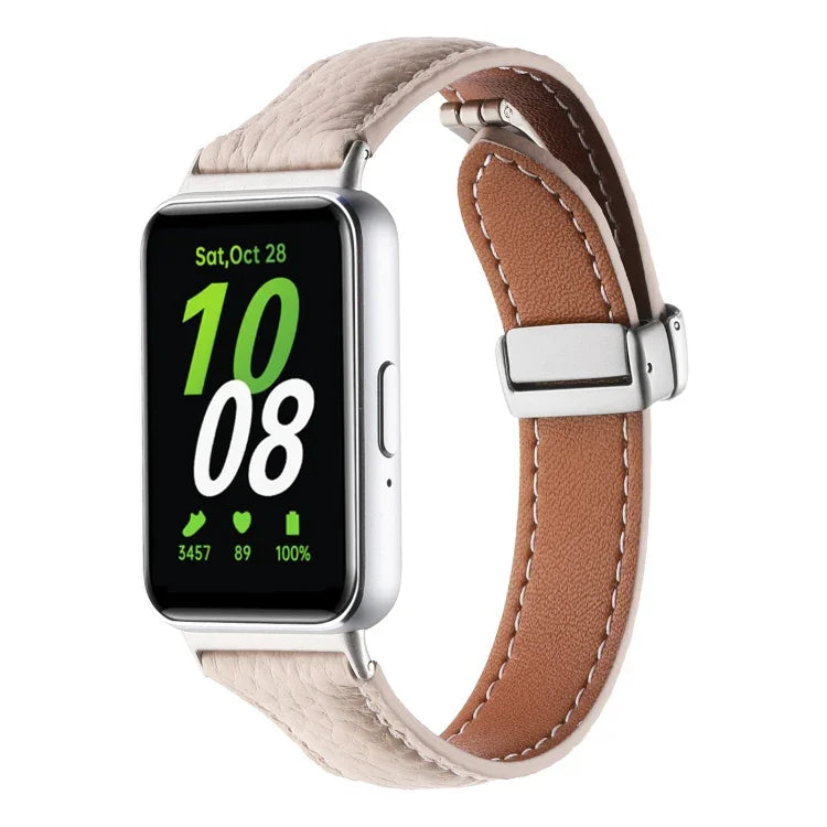 Litchi Texture Magnetic Buckle Slim Leather Watch Band, For Samsung Galaxy Fit 3