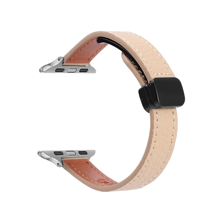 Slim Magnetic Buckle Genuine Leather Watch Band, For Apple Watch Series 9 41mm