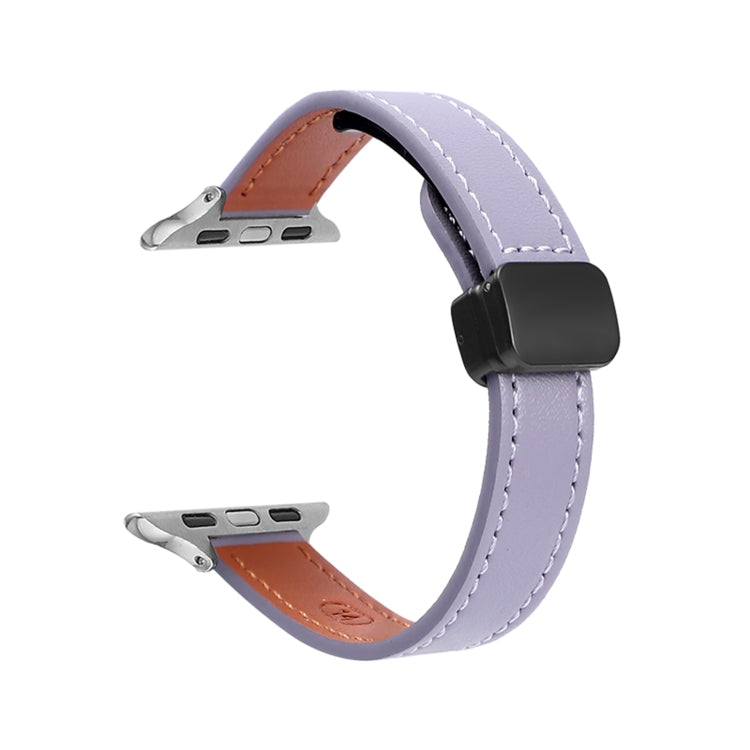 Slim Magnetic Buckle Genuine Leather Watch Band, For Apple Watch Series 6 44mm