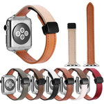 Slim Magnetic Buckle Genuine Leather Watch Band, For Apple Watch Series 9 41mm