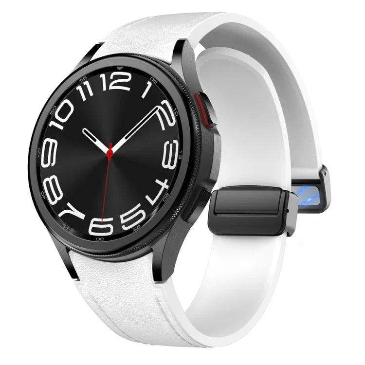 Magnetic Black Buckle Leather Silicone Watch Band, For Samsung Galaxy Watch 6
