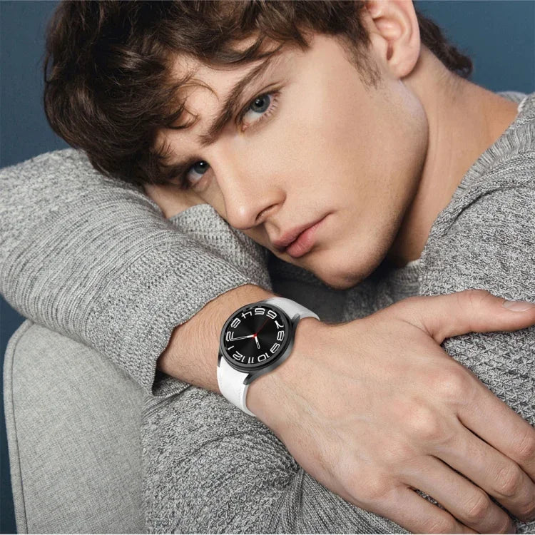 Magnetic Silver Buckle Leather Silicone Watch Band, For Samsung Galaxy Watch 6