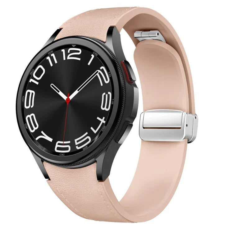Magnetic Silver Buckle Leather Silicone Watch Band, For Samsung Galaxy Watch 6