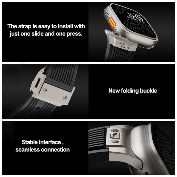 Vertical Texture Titanium Buckle Elastic Silicone Watch Band, For Apple Watch Series 10 46mm, For Apple Watch Series 10 42mm, For Apple Watch SE 2023 44mm, For Apple Watch Ultra 2 49mm, For Apple Watch Series 9 45mm, For Apple Watch Ultra 49mm         ...