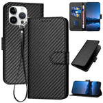 YX0070 Carbon Fiber Buckle Leather Phone Case with Lanyard, For iPhone 16 Pro, For iPhone 16 Plus, For iPhone 16, For iPhone 15 Pro Max, For iPhone 15 Pro, For iPhone 15 Plus