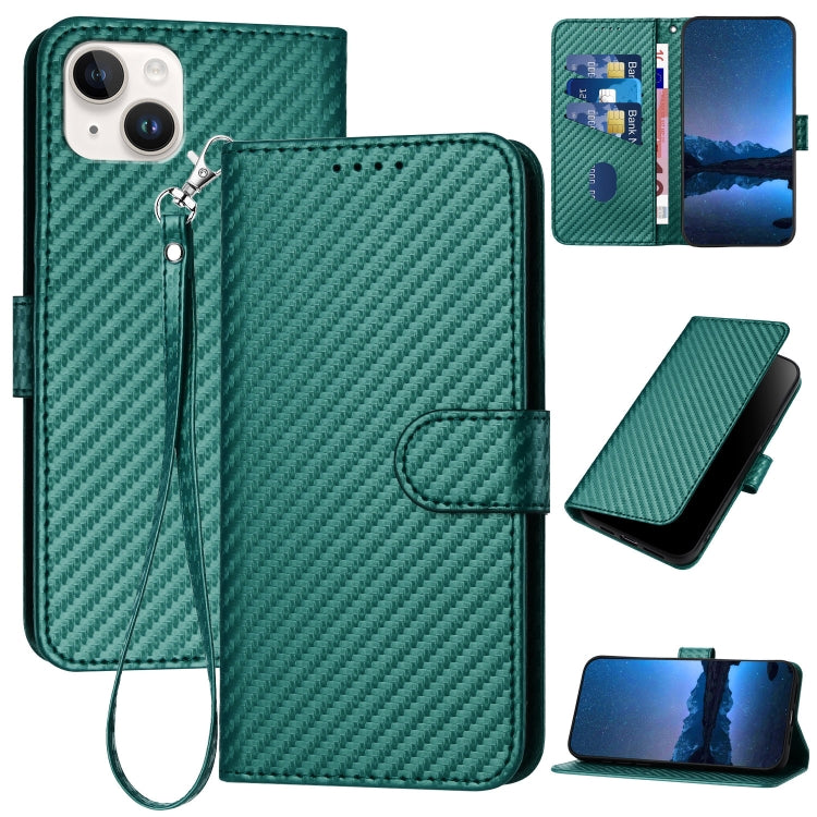 YX0070 Carbon Fiber Buckle Leather Phone Case with Lanyard, For iPhone 16 Pro, For iPhone 16 Plus, For iPhone 16, For iPhone 15 Pro Max, For iPhone 15 Pro, For iPhone 15 Plus