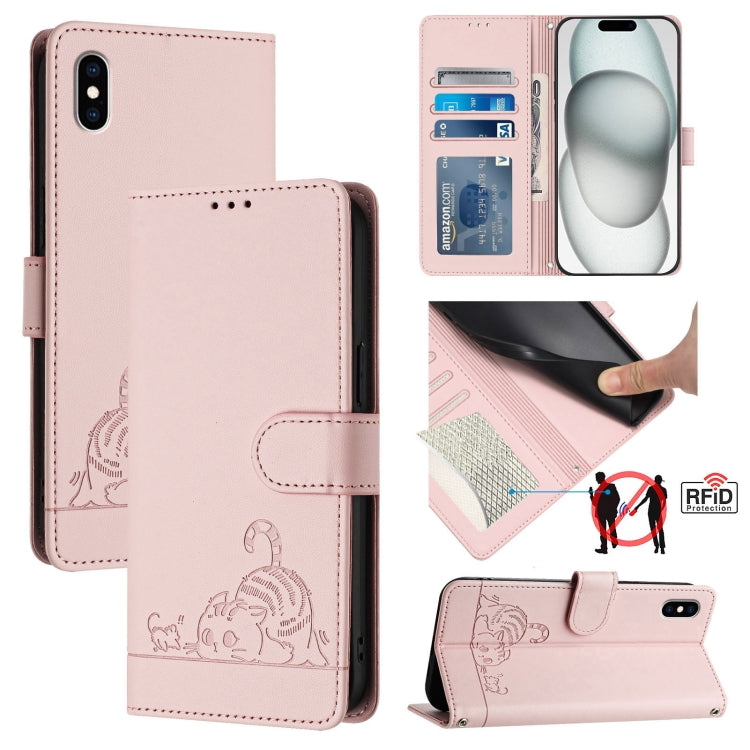 Cat Rat Embossed Pattern RFID Leather Phone Case with Lanyard, For iPhone XR, For iPhone XS Max, For iPhone 8 Plus / 7 Plus