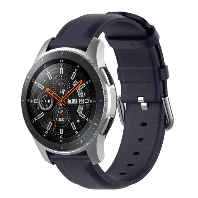 22mm Leather Strap with Round Tail Buckle, For Ticwatch Pro 2020, For Huawei Watch GT2E, For Samsung Galaxy Watch 3 45mm