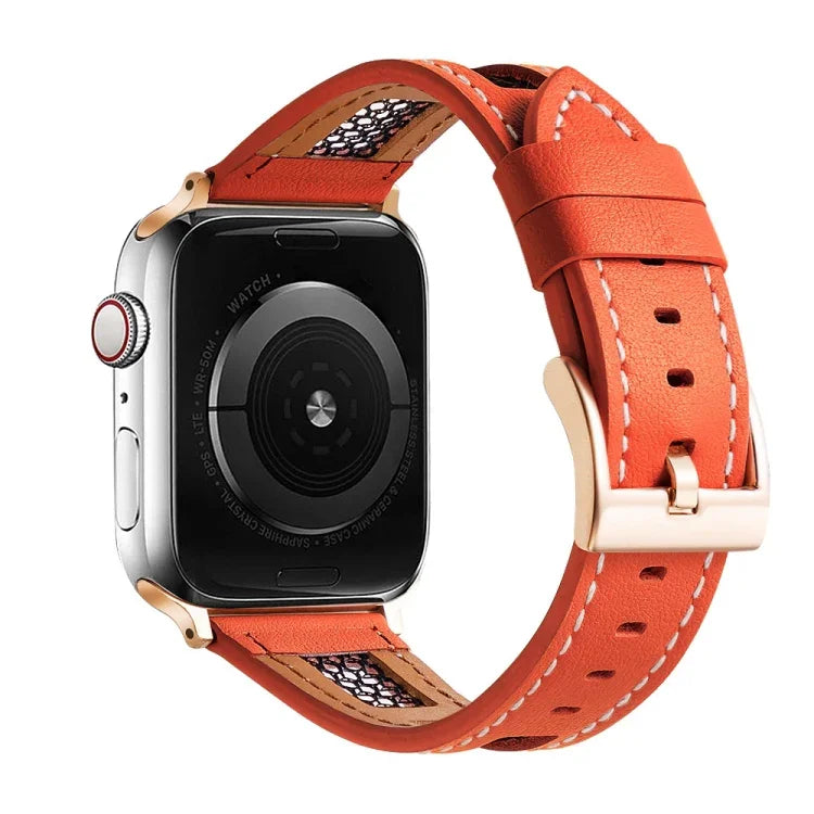 Mesh Calfskin Genuine Leather Watch Band, For Apple Watch SE 2023 44mm, For Apple Watch SE 2023 40mm, For Apple Watch Ultra 2 49mm, For Apple Watch Series 9 45mm, For Apple Watch Series 9 41mm, For Apple Watch Ultra 49mm