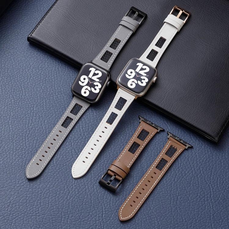 Mesh Calfskin Genuine Leather Watch Band, For Apple Watch SE 2023 44mm, For Apple Watch SE 2023 40mm, For Apple Watch Ultra 2 49mm, For Apple Watch Series 9 45mm, For Apple Watch Series 9 41mm, For Apple Watch Ultra 49mm