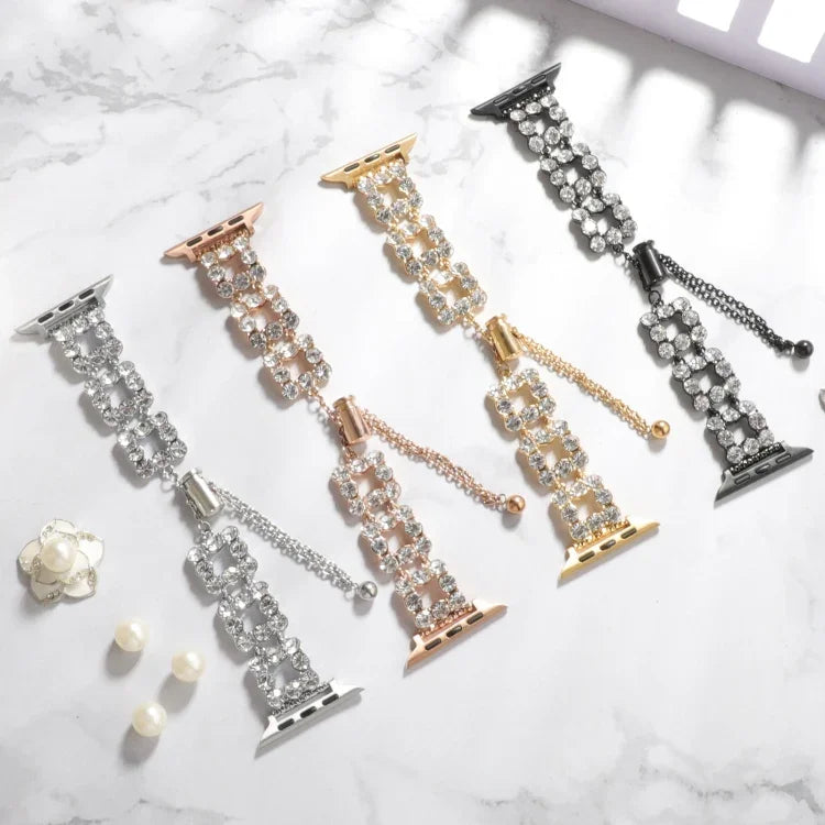 Rhinestone Metal Bracelet Watch Band, For Apple Watch SE 2023 44mm, For Apple Watch SE 2023 40mm, For Apple Watch Ultra 2 49mm, For Apple Watch Series 9 45mm, For Apple Watch Series 9 41mm, For Apple Watch Ultra 49mm, For Apple Watch Series 8 41mm     ...