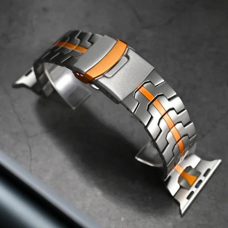 Double Lock Buckle Turtle Titanium Steel Watch Band, For Apple Watch SE 2023 44mm, For Apple Watch SE 2023 40mm, For Apple Watch Ultra 2 49mm, For Apple Watch Series 9 45mm, For Apple Watch Series 9 41mm, For Apple Watch Ultra 49mm                     ...