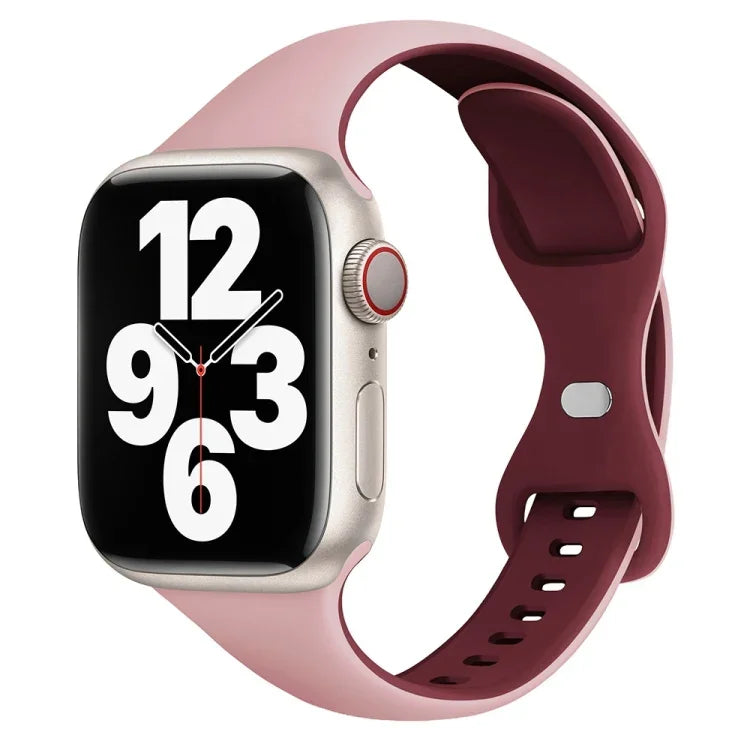 Two Color Slim Butterfly Buckle Silicone Watch Band, For Apple Watch Series 5 44mm, For Apple Watch Series 5 40mm, For Apple Watch Series 4 44mm, For Apple Watch Series 4 40mm, For Apple Watch Series 3 38mm, For Apple Watch Series 3 42mm