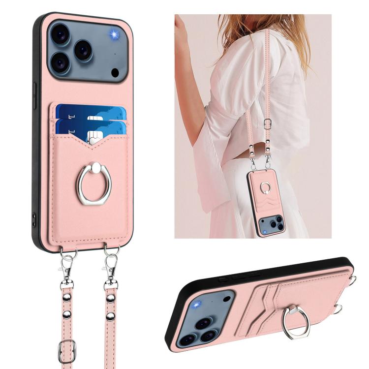 R20 Crossbody Rope Ring Card Holder Phone Case, For iPhone 17 Pro Max, For iPhone 17 Pro, For iPhone 17, For iPhone Air, For iPhone 15 Pro Max, For iPhone 15 Pro, For iPhone 15 Plus, For iPhone 15