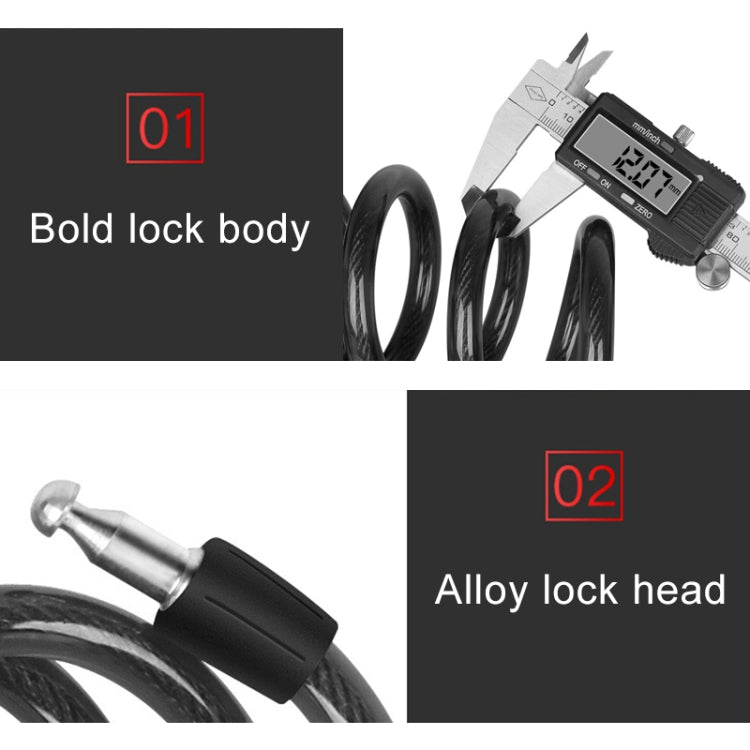 Bicycle Portable Anti-theft Lock Steel Cable Lock with Lock Frame, A Style 100cm Black, A Style 120cm Black, B Style 100cm Black, B Style 120cm Black, B Style 150cm Black