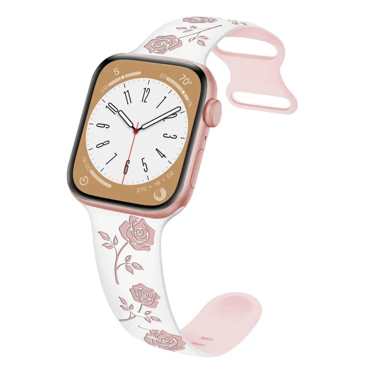 Two-color Rose Engraved Silicone Watch Band, For Apple Watch Series 5 44mm, For Apple Watch Series 5 40mm, For Apple Watch Series 4 44mm, For Apple Watch Series 4 40mm, For Apple Watch Series 3 38mm, For Apple Watch Series 3 42mm