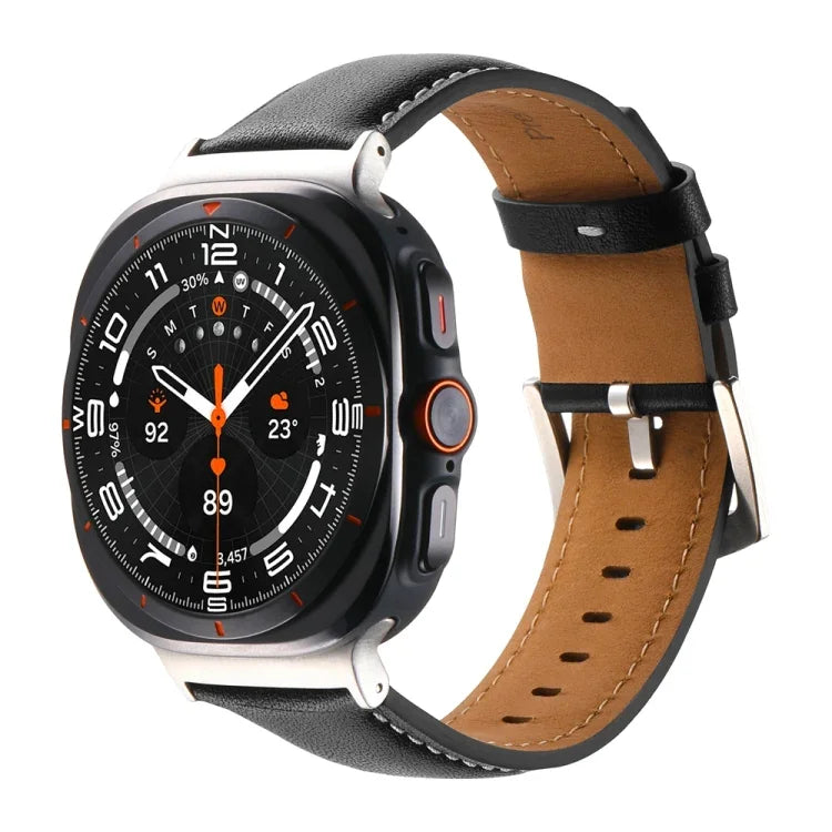 Plain Genuine Leather Watch Band, For Samsung Galaxy Watch Ultra 47mm / Ultra 2025