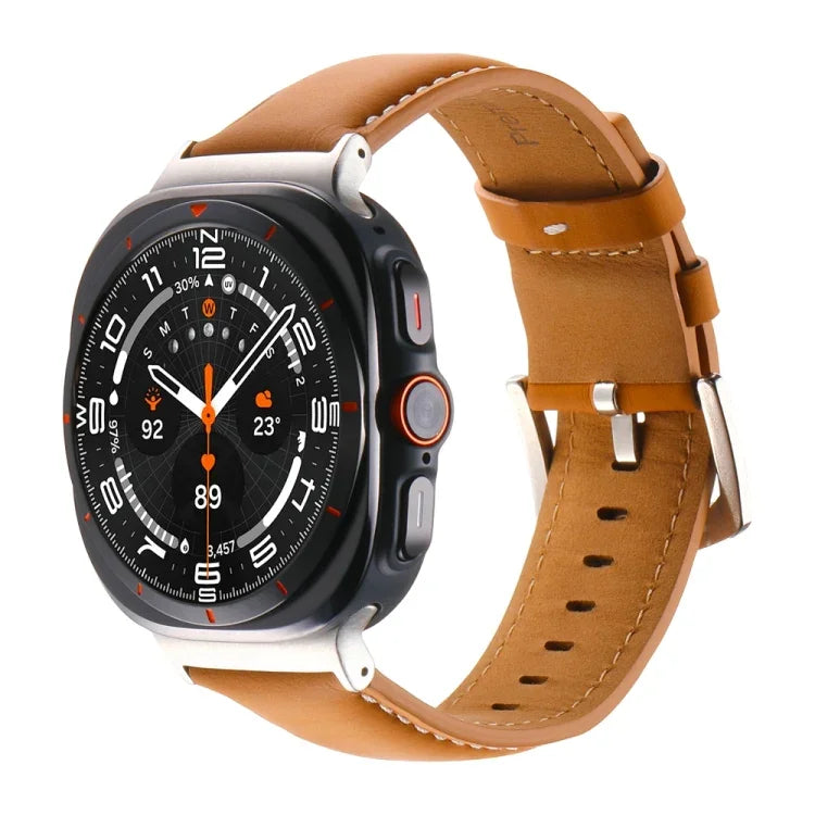 Plain Genuine Leather Watch Band, For Samsung Galaxy Watch Ultra 47mm / Ultra 2025