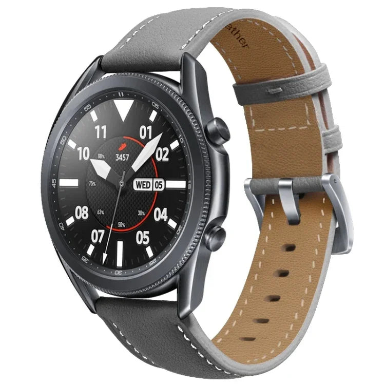 Genuine Leather Silver Buckle Replacement Strap Watchband, For Samsung Galaxy Watch3 45mm, For Samsung Galaxy Watch3 41mm