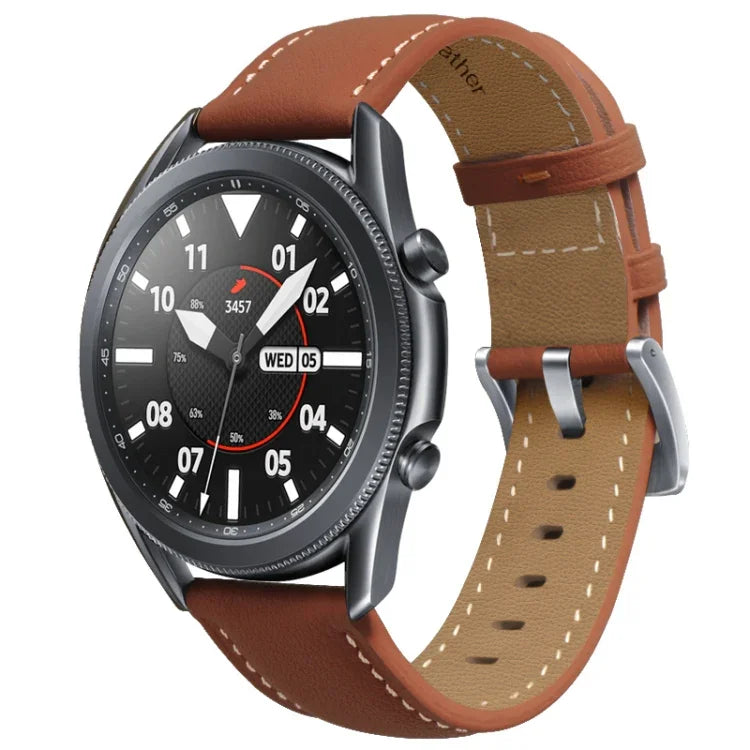 Genuine Leather Silver Buckle Replacement Strap Watchband, For Samsung Galaxy Watch3 45mm, For Samsung Galaxy Watch3 41mm