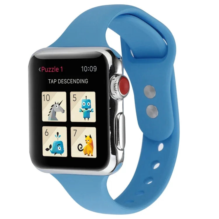 Thin Silicone Double Buckle Replacement Wrist Strap, For Apple Watch Series 7 41mm / 6 & SE & 5 & 4 40mm / 3 & 2 & 1 38mm, For Apple Watch Series 8&7 41mm / SE 2&6&SE&5&4 40mm / 3&2&1 38mm