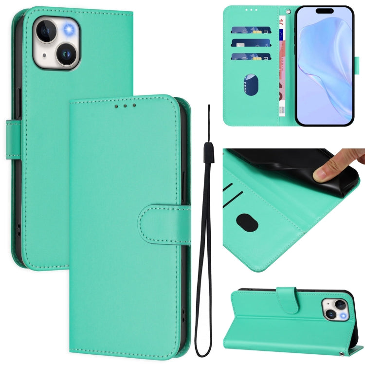 Skin Feel Solid Color Leather Phone Case with Lanyard, For iPhone 14 / 13, For iPhone 14 Pro
