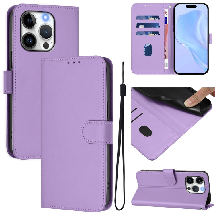 Skin Feel Solid Color Leather Phone Case with Lanyard, For iPhone 14 / 13, For iPhone 14 Pro