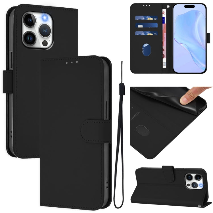 Skin Feel Solid Color Leather Phone Case with Lanyard, For iPhone 13 Pro Max, For iPhone 13 Pro