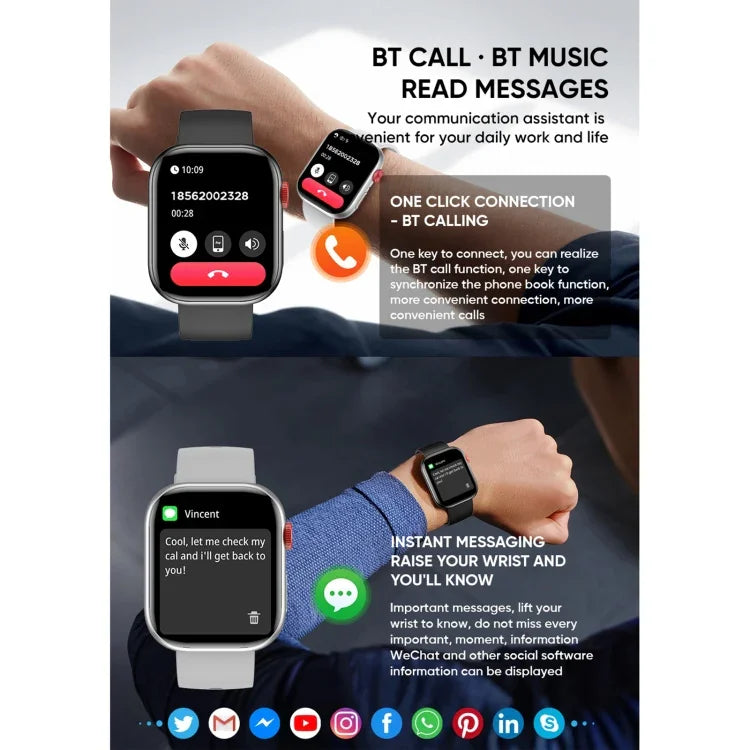 LC88 2 inch Square Screen BT Call Smart Watch, Heart Rate / Blood Pressure / Blood Oxygen / Sleep Monitoring