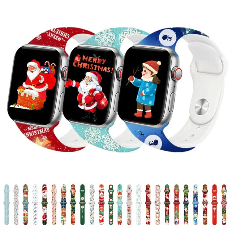 Christmas Pattern Reverse Buckle Silicone Watch Band, For Apple Watch 46mm / 49mm / 45mm / 44mm, For Apple Watch 42mm / 41mm / 40mm / 38mm
